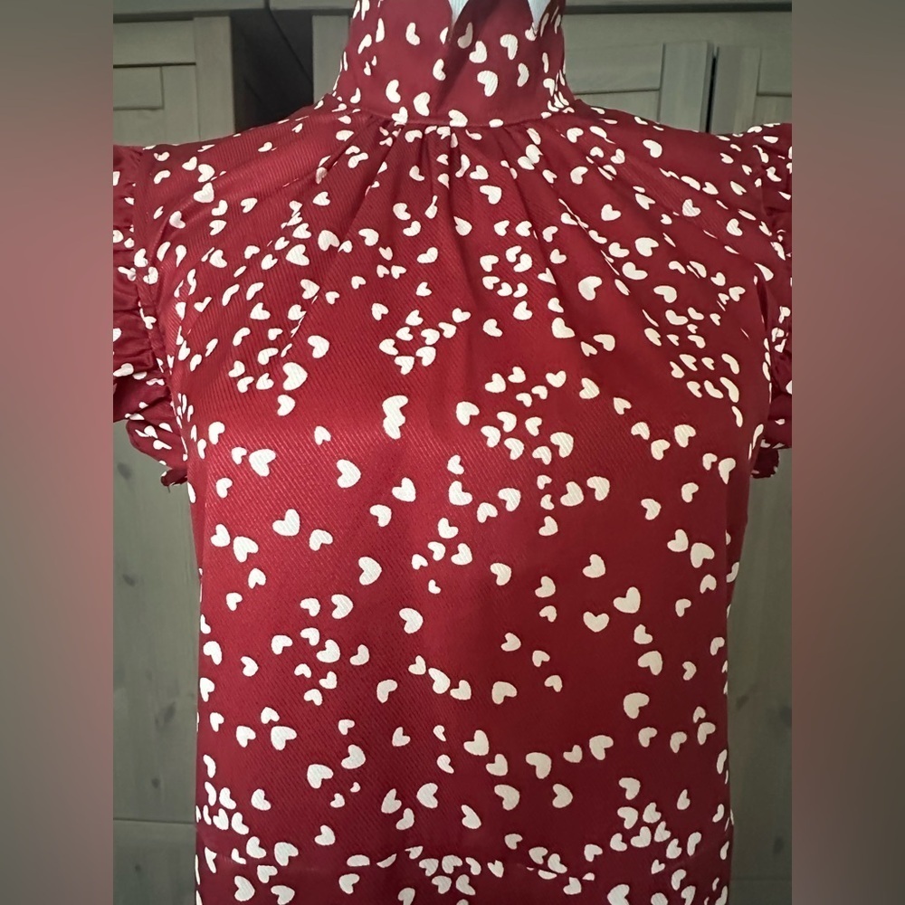 Heart print , red and white  Tiered Maxi Dress with Flutter Sleeves - Picture 5 of 12